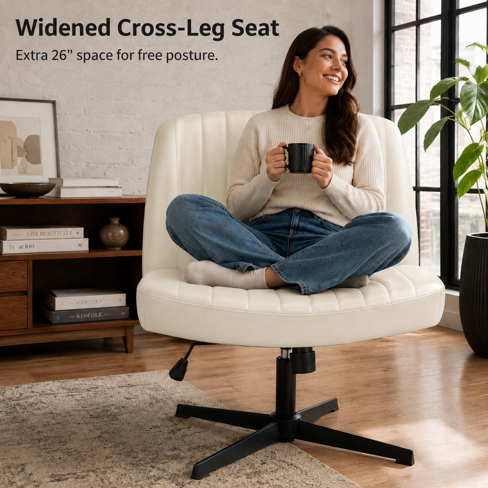 Alvantor Criss Cross Office Chair, No Wheels Armless Swivel, Wide Seat Criss Cross Chair for Home Office & Reading Room
