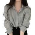 thumbnail image 2 of Mdesiwst Lapel Long Sleeves Buttons Placket Women Shirt Spring Solid Color Pleated Shirt Top, 2 of 6