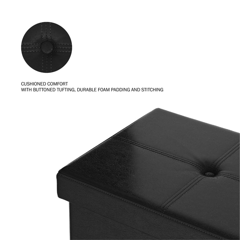Lavish Home 30-Inch Faux Leather Folding Storage Ottoman, Black photo 6