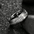 thumbnail image 3 of Tungsten Carbide Wedding Band w/ White Cubic Zirconia Eternity Style w/ Step Edges in Silver or Black 8mm Ring, 3 of 5