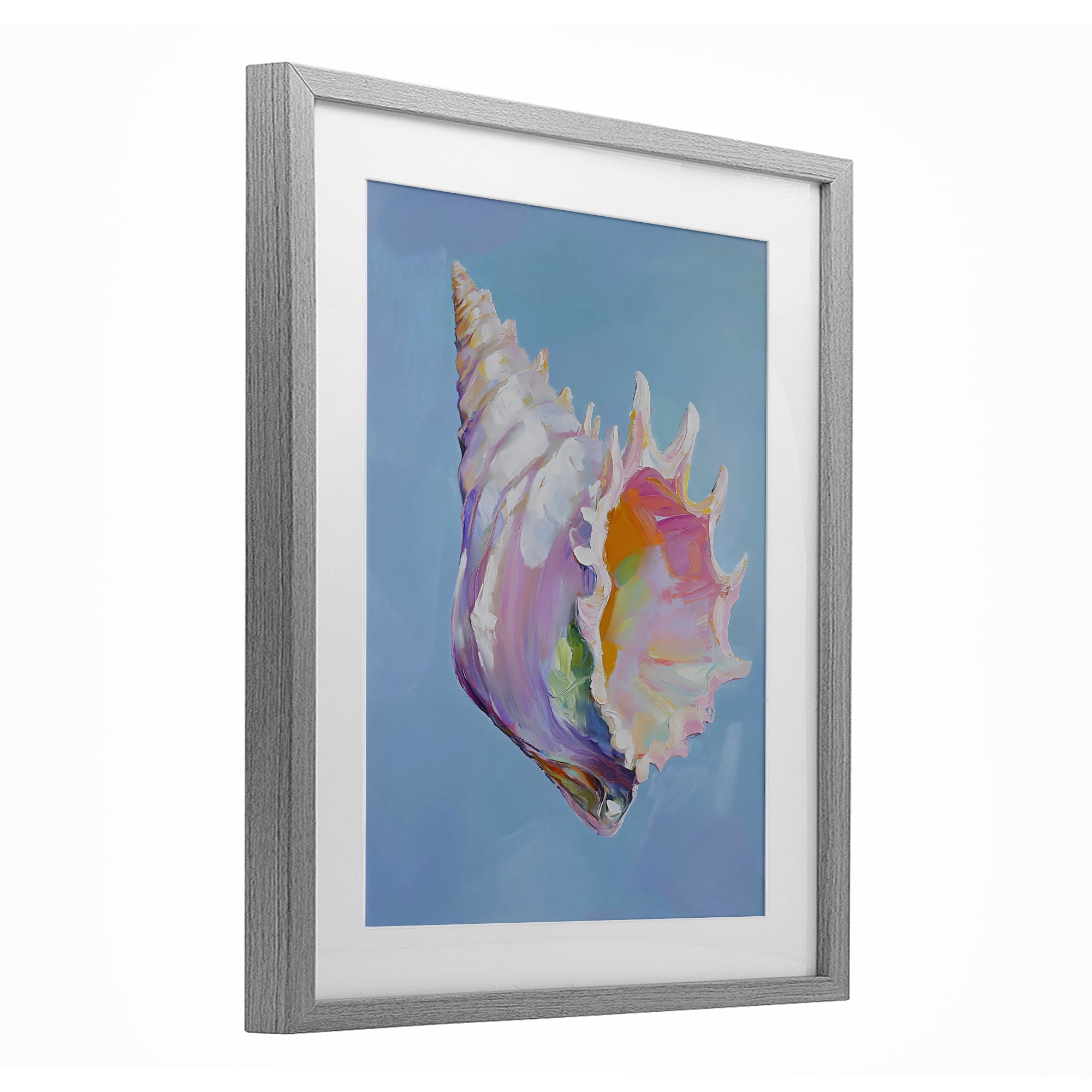 Stupell Industries Pastel Hued Conch on Blue Gray Framed Print Under Glass, design by The Prints Vibe