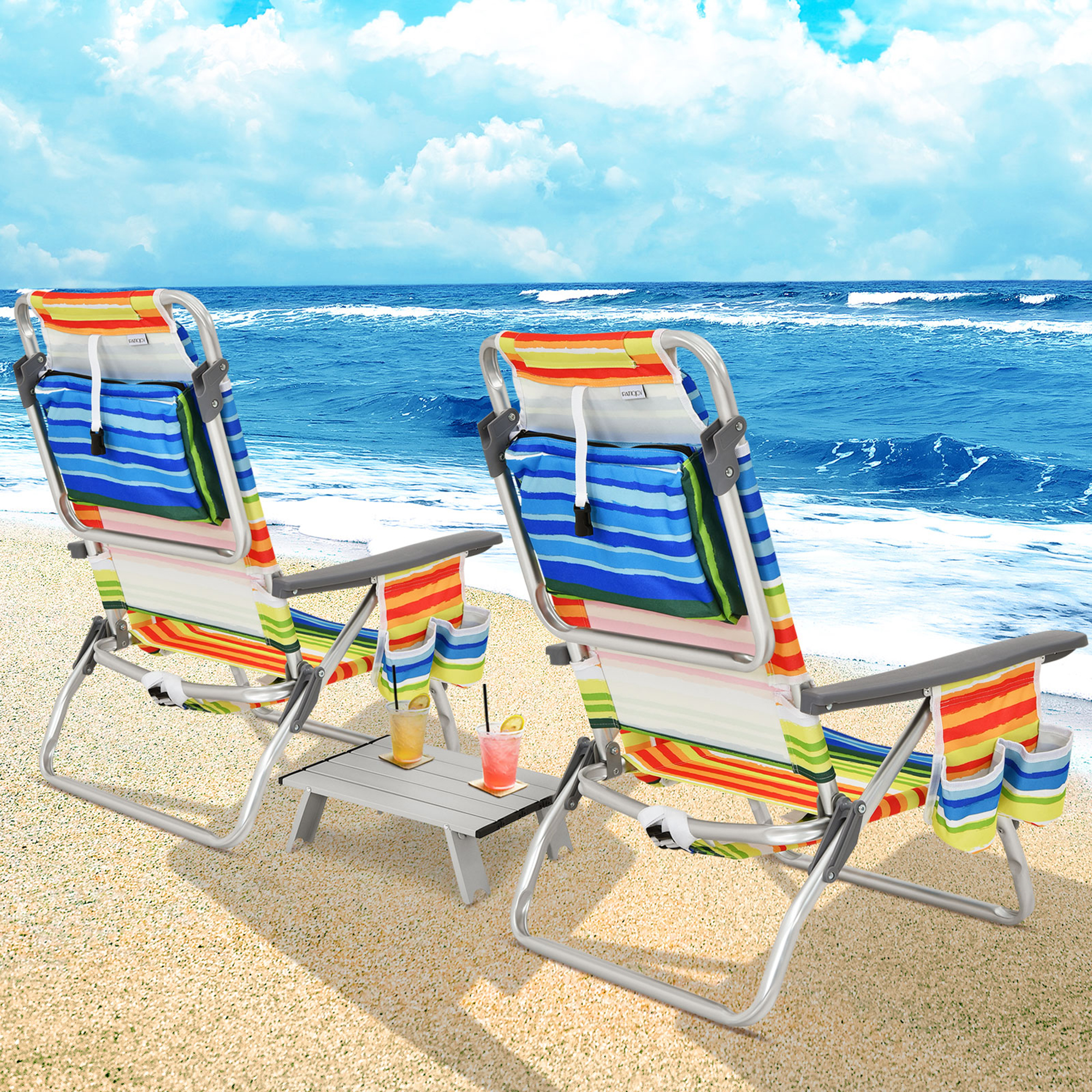 Gymax 3PCS Folding Beach Chair and Table Set Outdoor Adjustable Reclining Chair - image 4 of 10