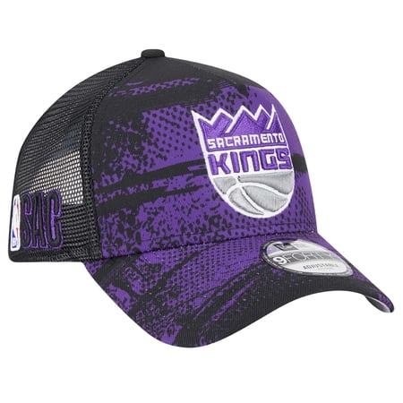 Men s New Era Black/Purple Sacramento Kings Tip Off A-Frame Trucker 9FORTY Adjustable Hat