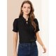 thumbnail image 4 of Camisa De Manga Corta Con Cuello De Lazo Para Mujer Blusa De Cuello Alto Con Encaje Frontal Con Botones Y Manga Abullonada Negro L, 4 of 5