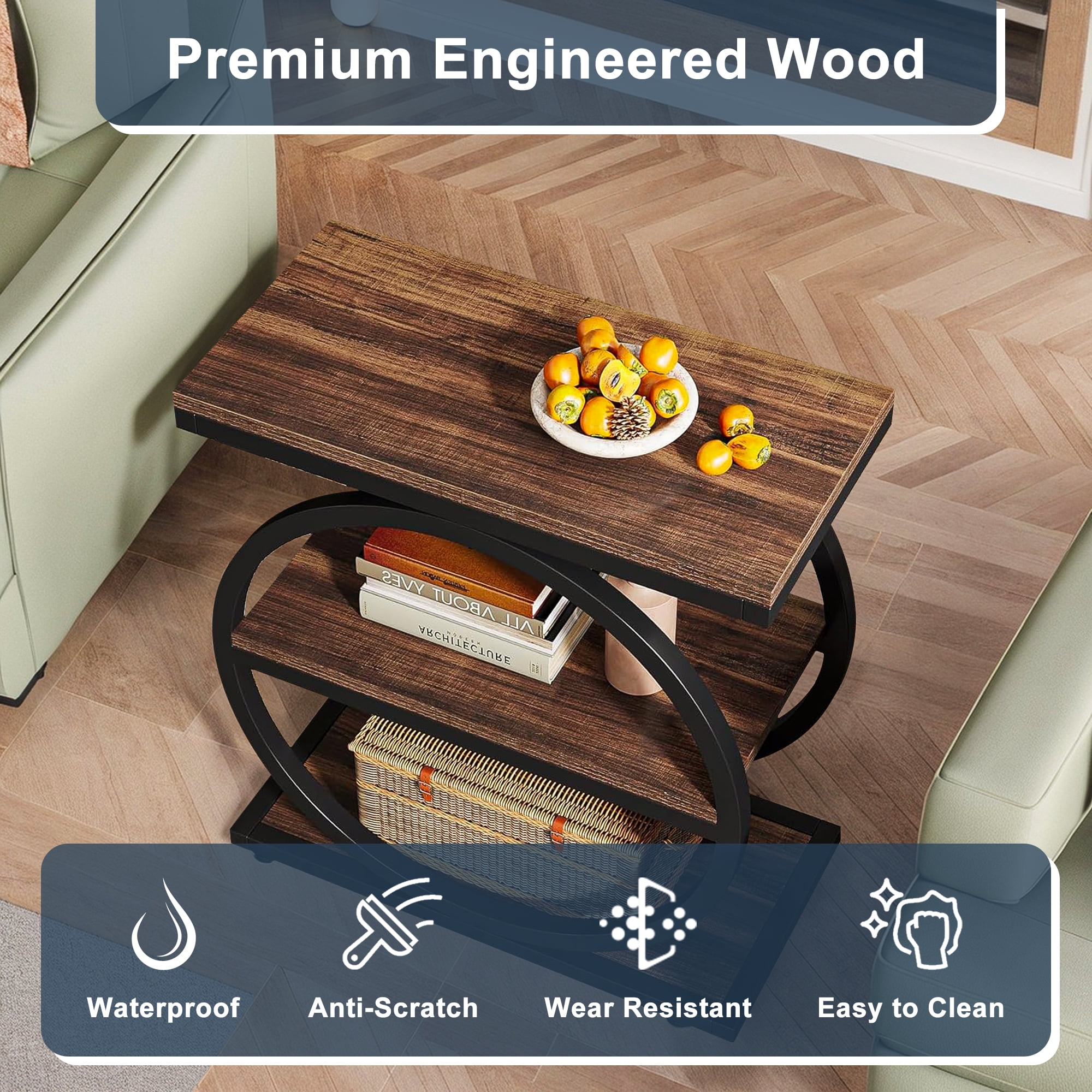 Demi Bonndustrial Console Table for Entryway, Farmhouse Sofa Tables Behind Couch, Rustic Wood and Metal Foyer Table with 3-Tier Shelves for Hallway Living Room, Brown