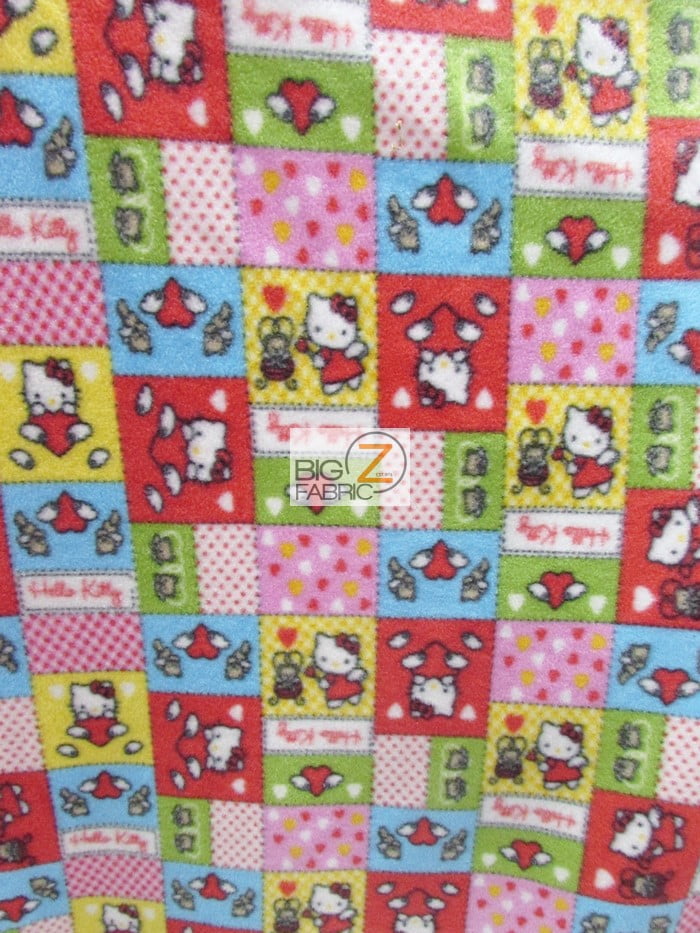 David Textiles Fleece Printed Fabric / Hello Kitty Hearts & Dots / Sold By The Yard