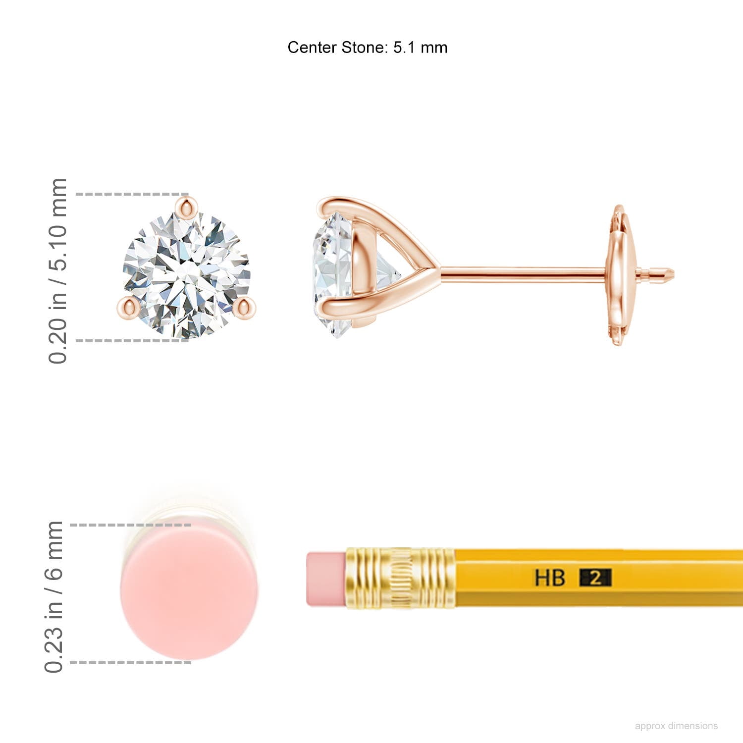 ANGARA IGI Certified Lab Grown 1 Ct Diamond Martini Earrings for Women in 14K Rose Gold (Size-5.1mm|Color-F-G|Clarity-VS) | April Birthstone, Anniversary, Jewelry Gift for Women | Diamond Earrings