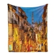 thumbnail image 1 of European Soft Flannel Fleece Throw Blanket, Cityscape Toward Old Buildings in Porto Mediterranean Town Streets Scenic Image, Cozy Plush for Indoor and Outdoor Use, 70" x 90", Multicolor, by Ambesonne, 1 of 6