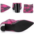 thumbnail image 5 of BLISSFUL STEP Valentine's Women's Plaid Chunky Heel Pointy Toe Rhinestone Bow Ankle Boots Purple 6, 5 of 5