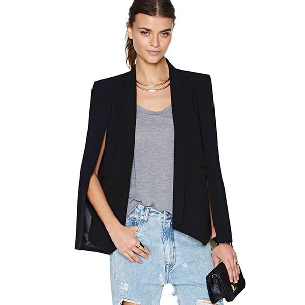 Womens Long Sleeve Cape Suit Open Front Jacket Coat Solid Business Blazers 
