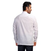 In-Sattva Mens Cotton Printed Henley Style Sattva-Collar Hip-Length Kurta Tunic; Ivory White; LG