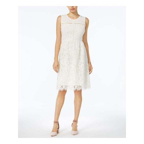 MAISON JULES $129 Womens New 1232 Ivory Lace Sleeveless Fit   Flare Dress 10 B B