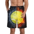 thumbnail image 1 of Wukai Tennis Ball In Fire And Water Print Beach Trunks with Compression Liner Swimsuit Quick Dry Beach Sports Shorts with Pocket-3X-Large, 1 of 6