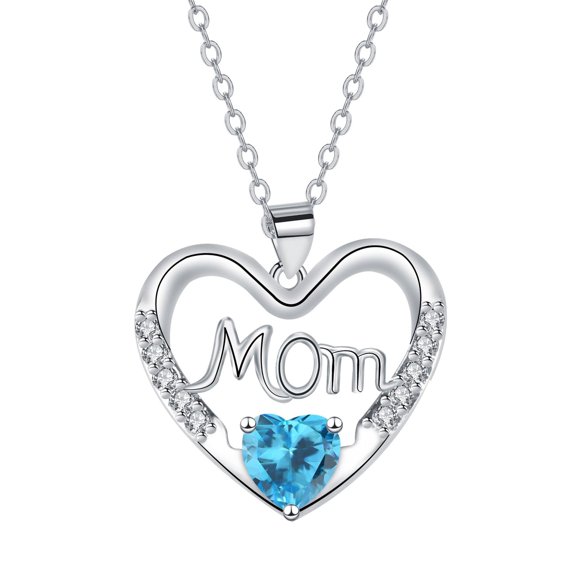 Faty-T Mothers Day Heart Necklace with Birthstone Crystal Pendant Delicate Chain Jewelry Gift for Mom Wife Grandma Women