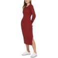 thumbnail image 3 of Women's Ribbed Long Sleeve Crewneck Side Slit Dress Syrah XS, 3 of 4
