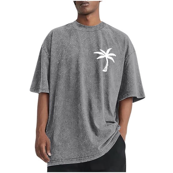 Njagoc3 Mens Plus - Size Palm Tree Print T - Shirt, Loose Fit, Lightweight Fabric, Summer Casual & Beach, Relaxed Graphic Top