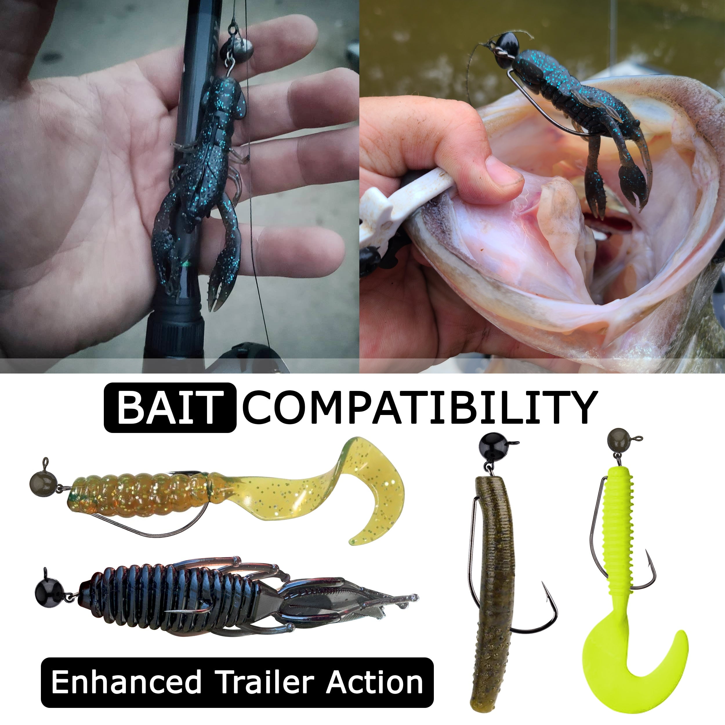 Reaction Tackle Tungsten Football Swing Jig Heads - Bass Fishing Jigs -Swinging Action Trigger Bait -Versatile Jig with Sharp Hooks -Mimics Crawfish- Black- 1/4