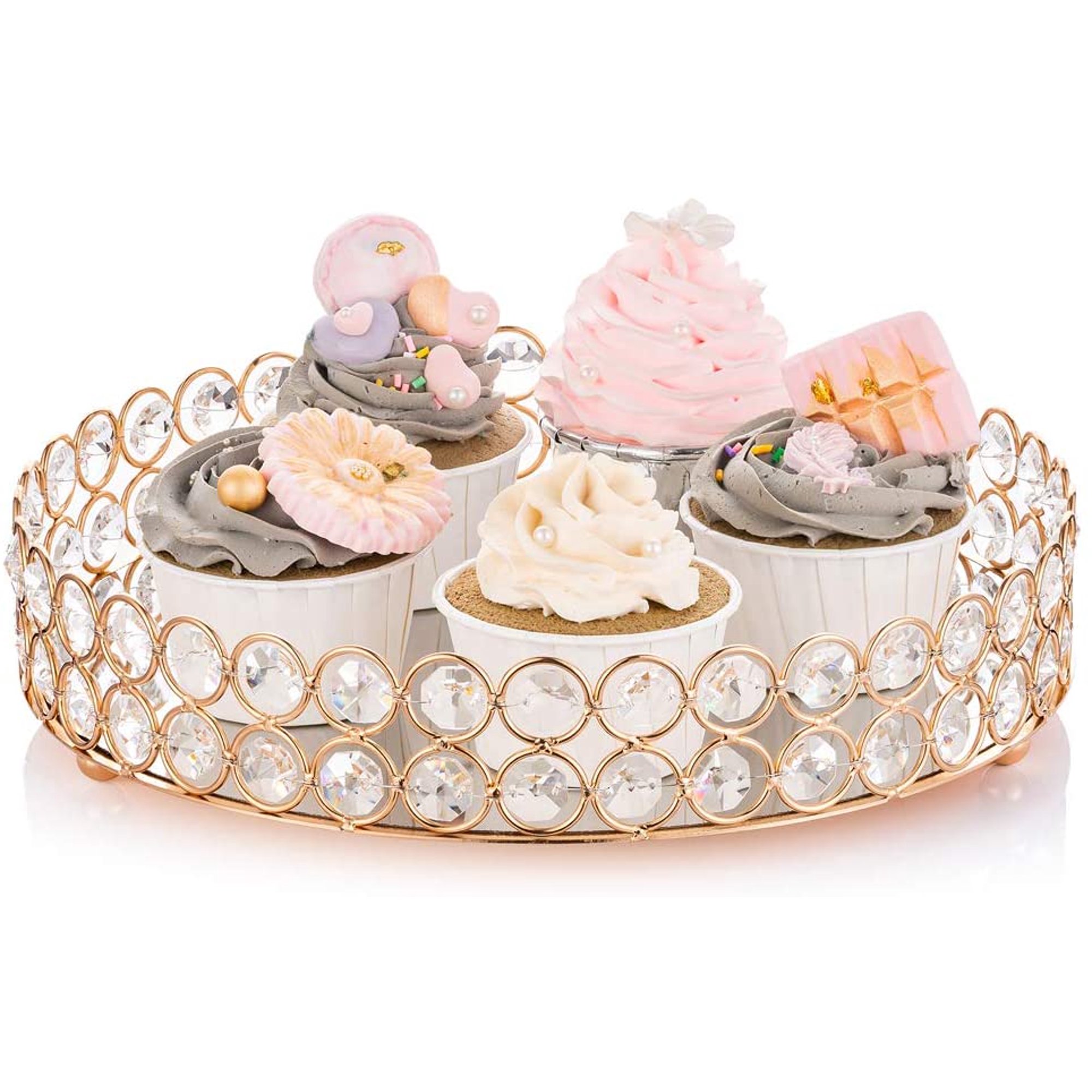 Plateau Déco En Cristal Argenté Avec Miroir – Diamètre 25 Cm, Hauteur 5,6 Cm | Pour Coiffeuse, Salle De Bain, Décoration Mariage, Noël