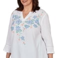 thumbnail image 4 of Alfred Dunner Womens Plus-Size Tropical Floral Split Neck Embroidered Top, 4 of 4