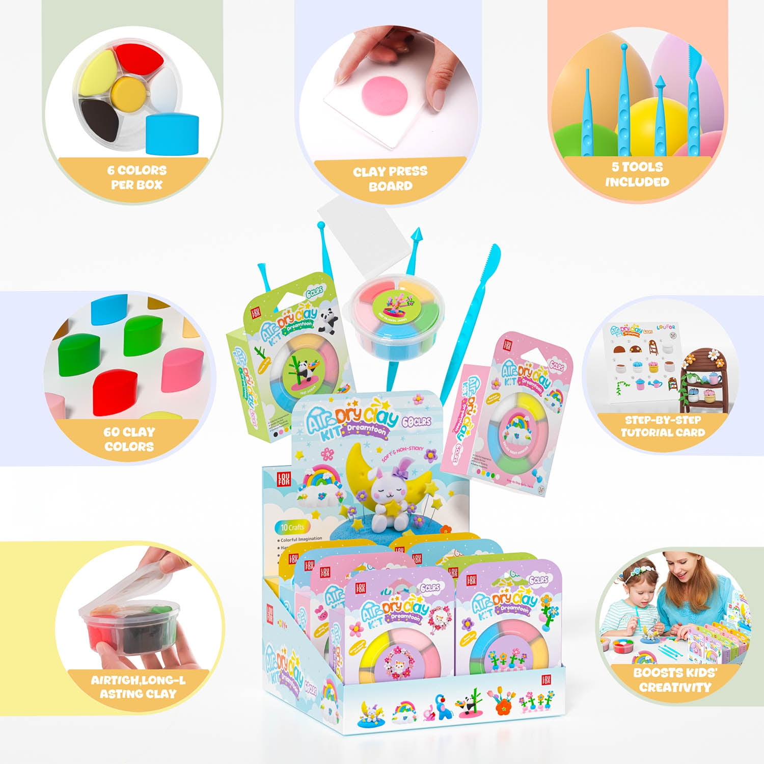 Air Dry Clay Kit - Modeling Clay for Kids 10 Boxes mit Sculpting Tools und Tutorials, Ultra Light & Soft, Safe & Non-Toxic, DIY Model Magic Clay,Creative Crafts Toys Gifts for Girls Boys 3+ Years Old