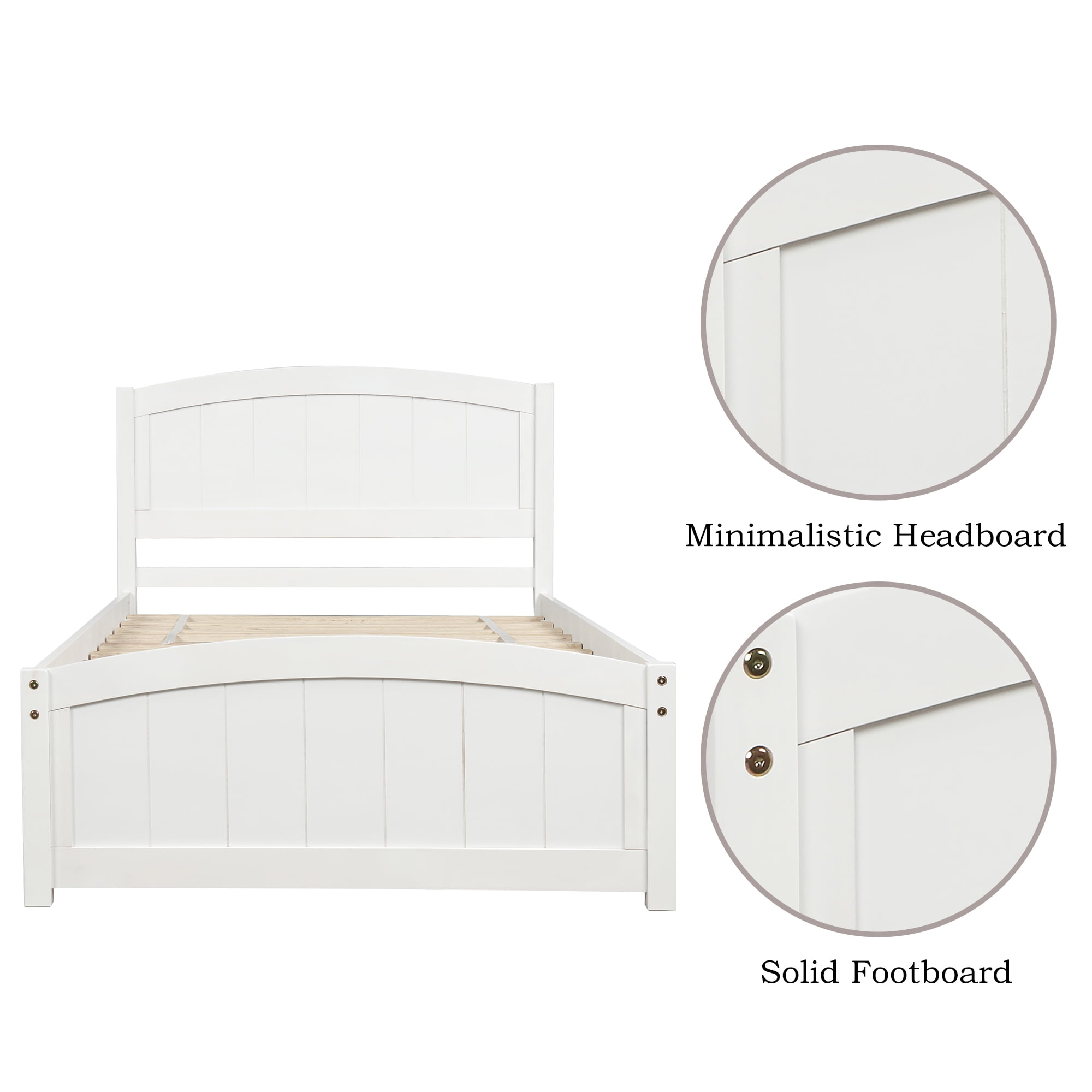 Aukfa Solid Wood Bed Frame, Twin Platform Bed with Headboard, White