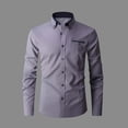 thumbnail image 2 of Wyobmus Men's Plus Size Dress Shirt Plain Long Sleeve Contrast Collar Business Shirt Loose Fit Button Down Affairs Tops with Pocket L-5XL Gray, 2 of 6
