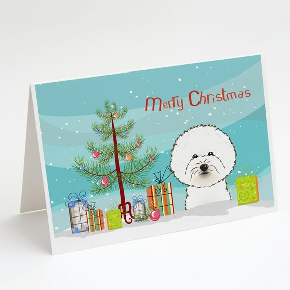 Christmas Tree and Bichon Frise Greeting Cards and Envelopes Pack of 8