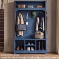 thumbnail image 3 of OMCHOM Hall Tree with Bench and Shoe Storage, 71" Farmhouse 4-in-1 Mudroom Storage Organizer with Coat Rack, 4 Shoe Cubbies, Storage Shelf for Entryway, Hallway, Living Room(Blue), 3 of 7