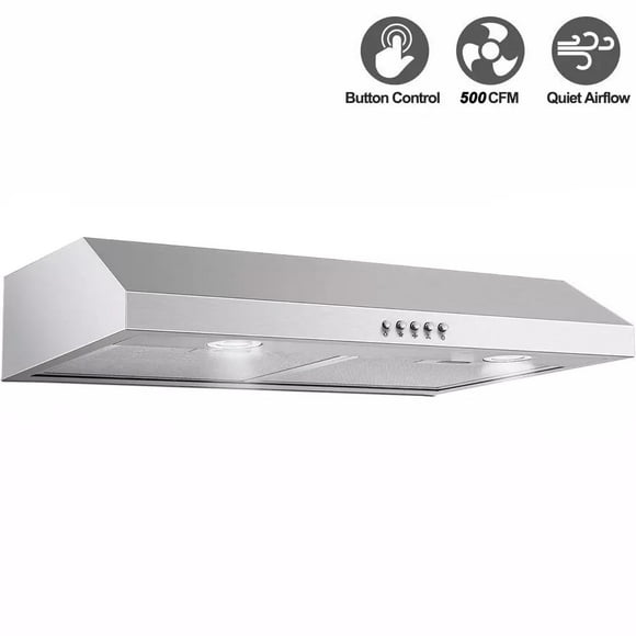 30" Under Cabinet Range Hood - 500 CFM Quiet Ventilation (≤66dB) - 3-Speed Push Button Control - Dishwasher-Safe 3-Layer Aluminum Filters