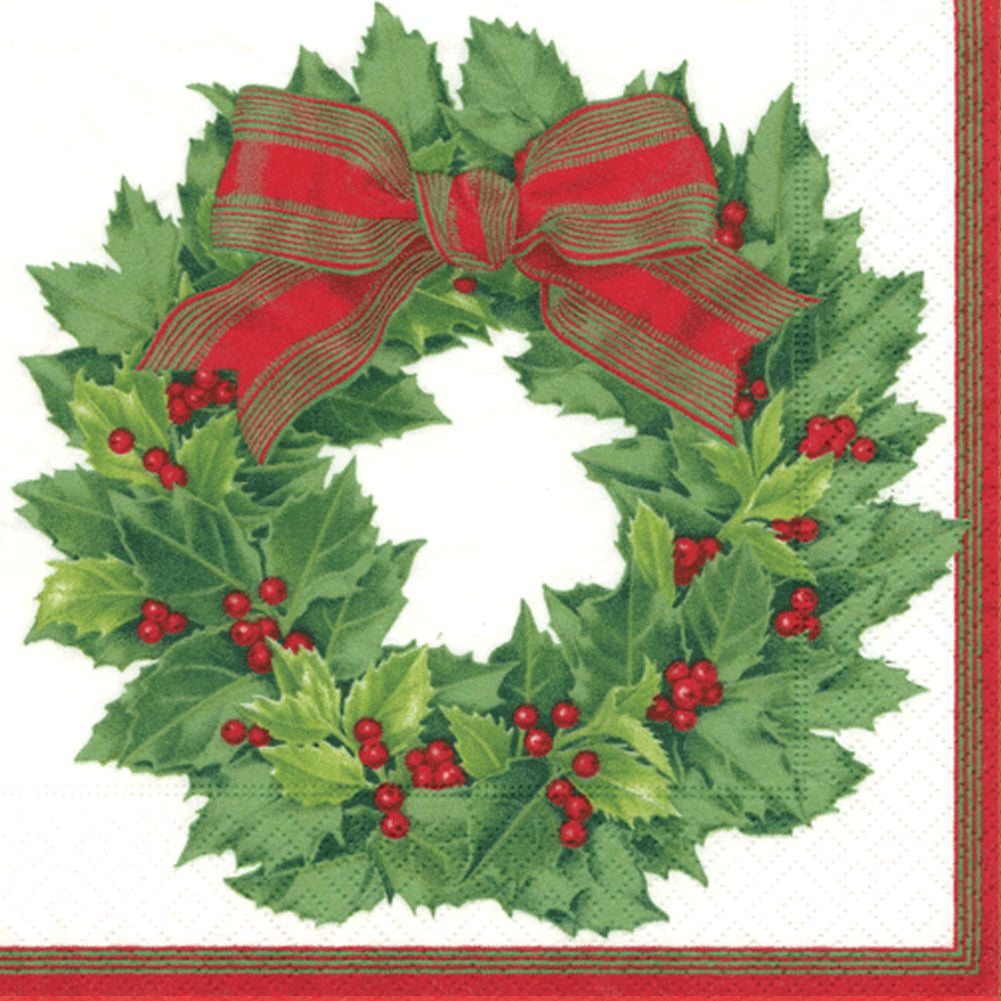 Paper Dinner Napkins Christmas 12070D Holly Wreath 20pk