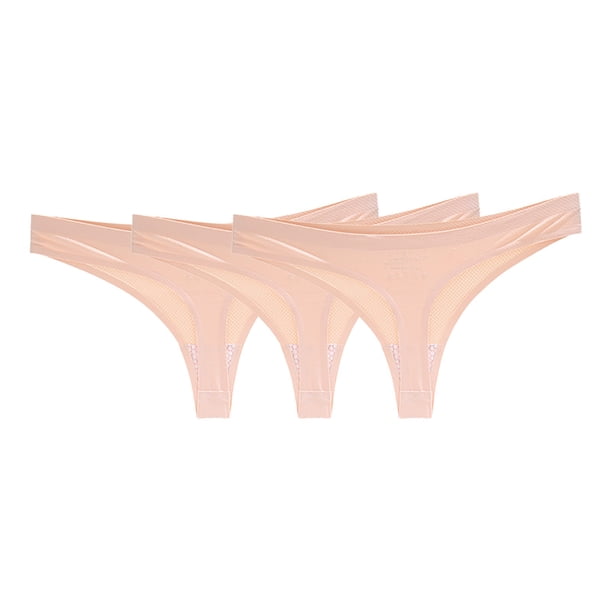 Gibobby Verano calzoncillos adelgazantes Paquete de 3 ropa interior deportiva transpirable sin costuras de color sólido para mujer Tanga de cintura media para mujer(Beige, XL)