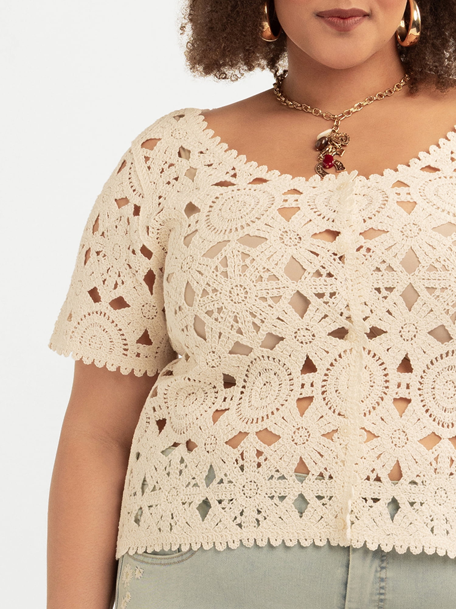 Jessica Simpson Women's and Women's Plus Quincy Crochet Tee, Sizes XS-4X