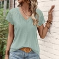 thumbnail image 2 of Blusa de verano con escote en V y ribete de encaje, color verde, transpirable y elegante, de manga corta para mujer, talla XL, 2 of 6