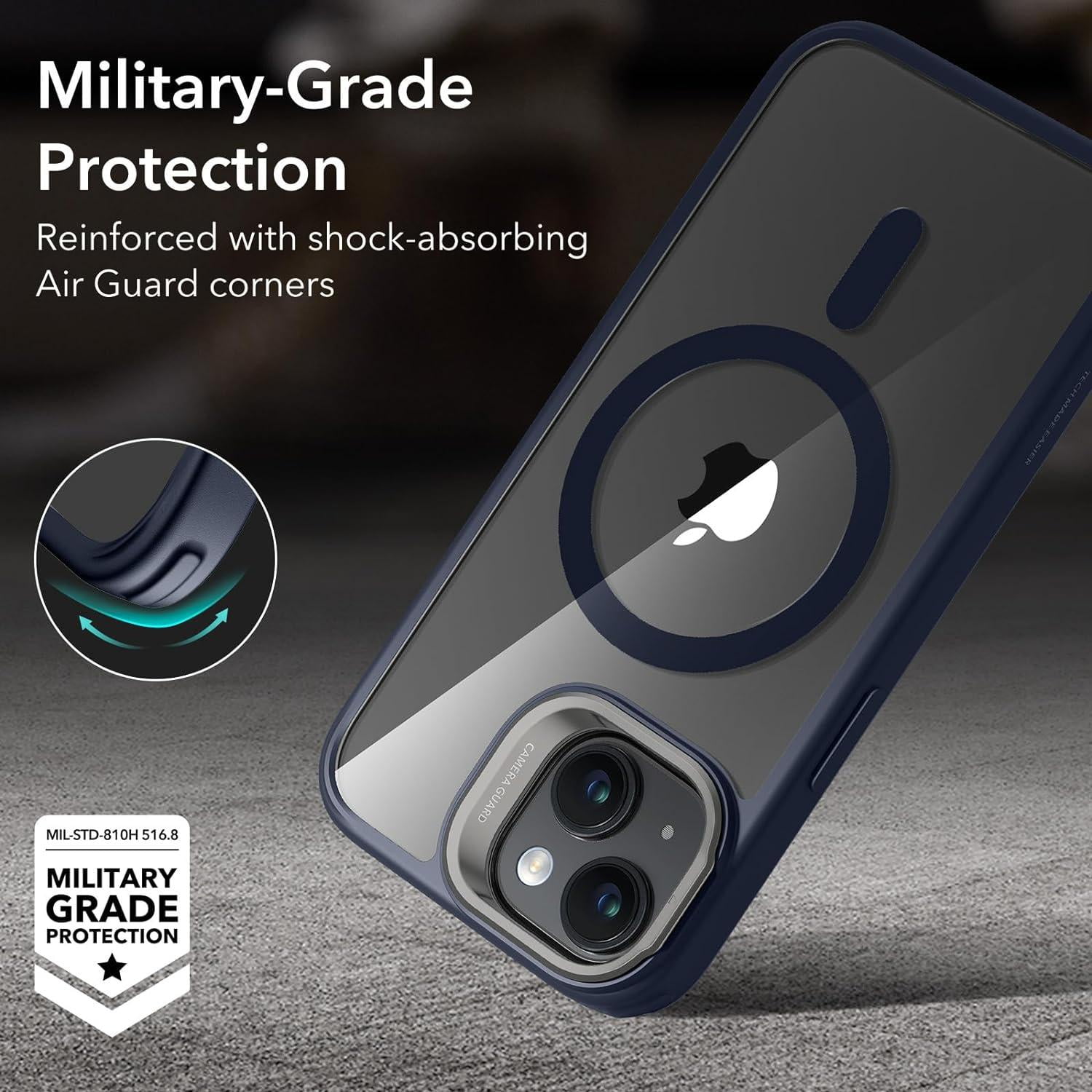 ESR Military Grade Protection Bumper Cell Phone Case for Apple iPhone 15, Blue