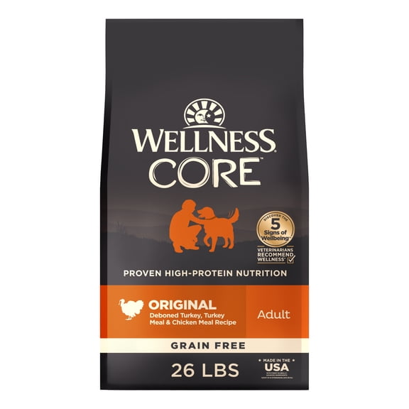 Wellness CORE Dry Dog Food, Grain Free, High Protein, Natural, Original Turkey & Chicken Recipe, (26-Pound Bag)
