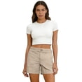 thumbnail image 4 of DORKASM Shorts for Women Bermuda Trendy Casual Summer High Waisted Wide Leg Shorts Ribbed Elastic Waist Comfy Beach Linen Shorts with Pockets Khaki M, 4 of 6