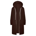 thumbnail image 6 of FAOWME Womens Hooded Coat With Pockets Long Sleeve Solid Color Drawstring Zipper Mid Length Warm Jackets For Fall Winter,Coffee,S, 6 of 6