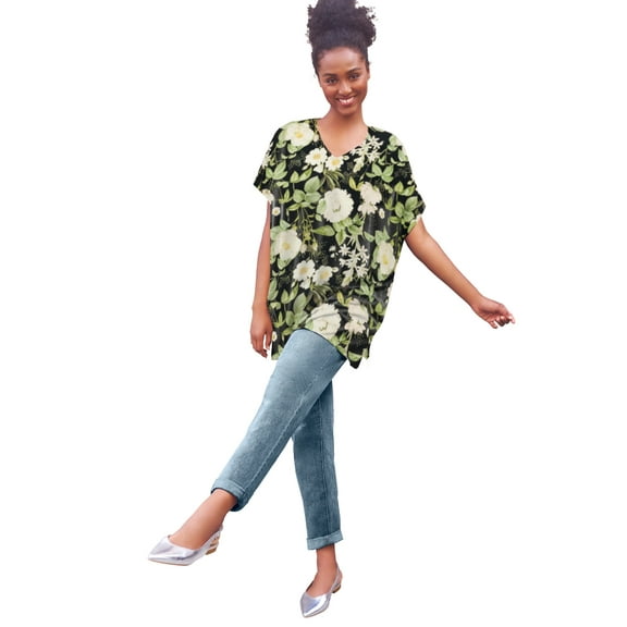 Ellos Plus Size Stretch Jersey Knit V-Neck Oversized Tunic