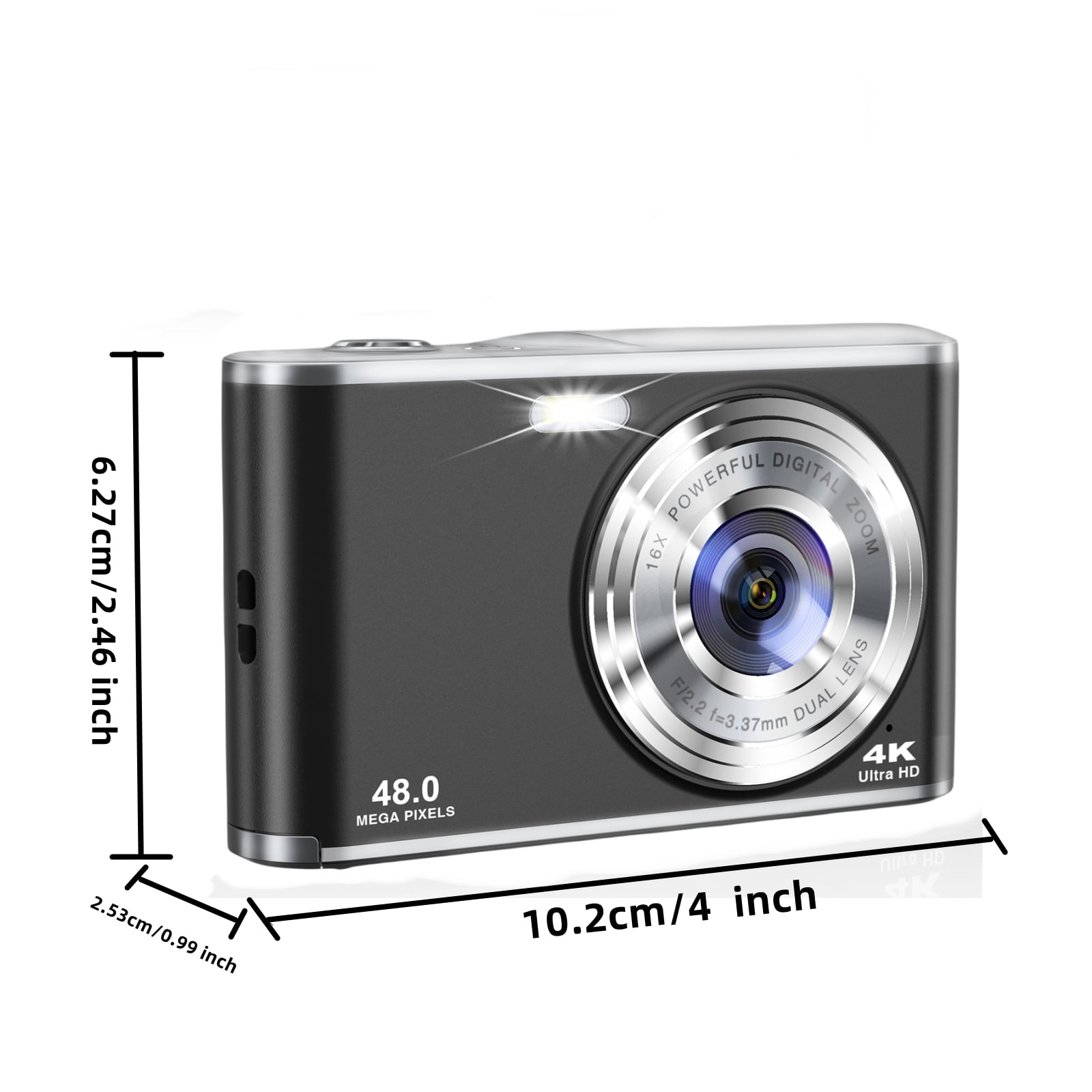 48MP 4K Digital Camera with Autofocus & 16X Zoom - Dual Lens Compact Camera for Vlogging, Includes 32GB SD Card (Ideal for Kids/Teens/Beginners)