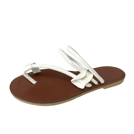 nsendm Womens Designer Sandals N Shoes Ladies Fashion Summer Solid Color Flip Flops Large Size Wedge Sandal Women White 8.5