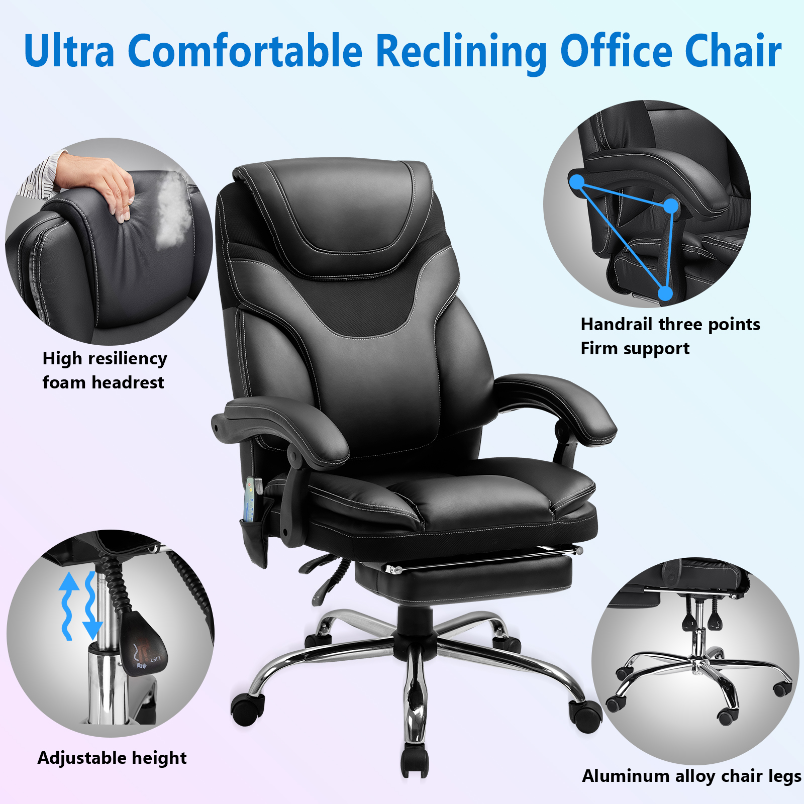 Massage Office Chair Reclining Office Chair With Footrest Ergonomic Office Chair With Lumbar