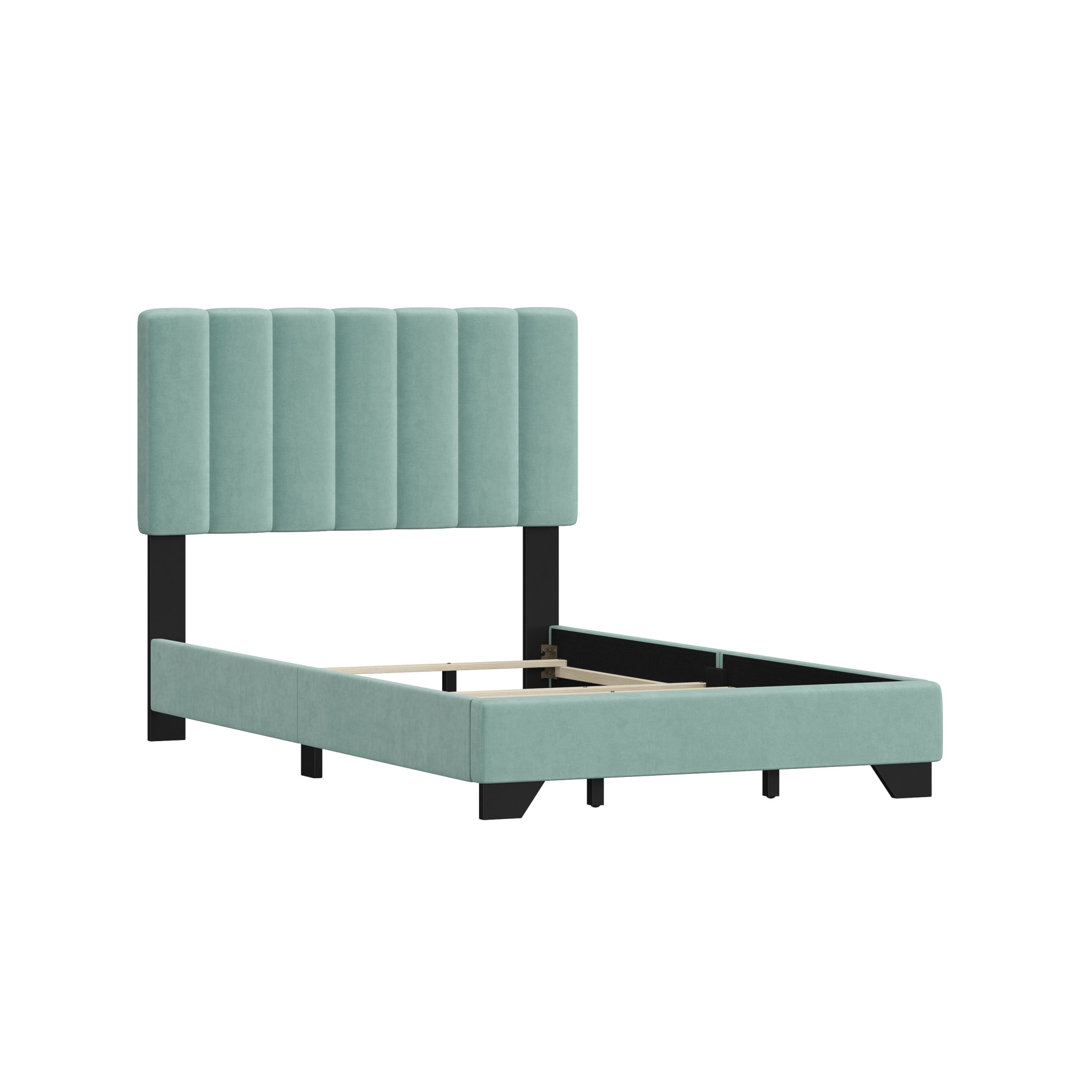 Reece Channel Stitched Upholstered Full Bed, Caribbean Green, by Hillsdale Living Essentials