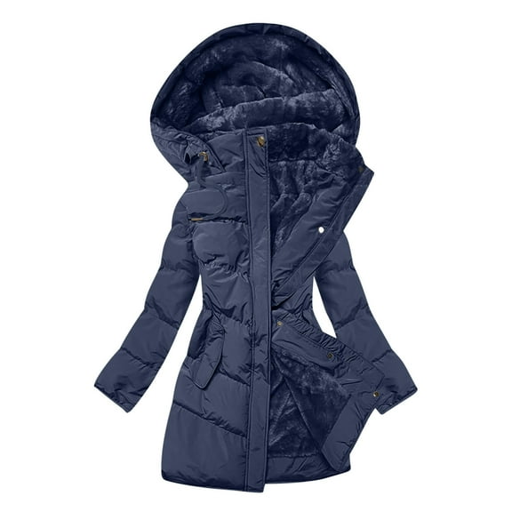 jtjvou Padded Down Jackets for Women Winter Fall Long Sleeve Hooded Basic Puffer Jackets Hooded Outfits Women 2025 Fashion Blue XXL