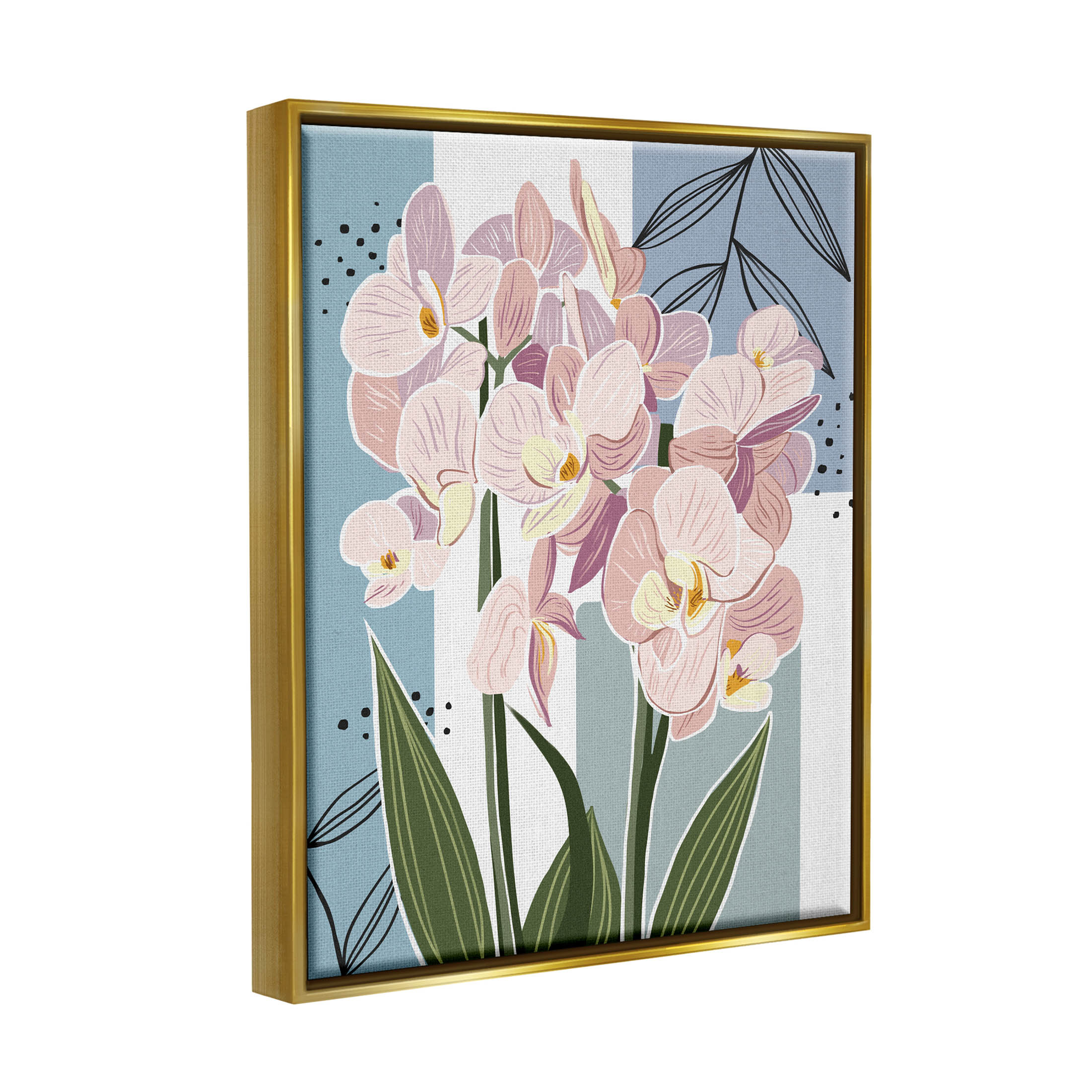 Modern Orchid Square Shapes Botanical & Floral Graphic Art Metallic Gold Framed Art Print Wall Art