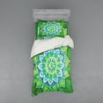 thumbnail image 1 of Mandala Duvet Cover Set, Grand Leaf Forms of Nature and Theme Green Boho Style Floral Print, Bedding Set with Shams and Fitted Sheet, 3 Sizes, by Ambesonne, 1 of 3