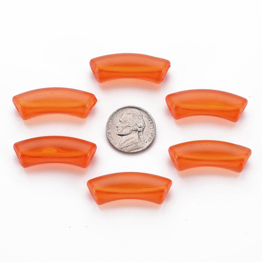 Transparent Acrylic Beads Curved Tube Dark Orange 36x13.5x11.5mm Hole: 4mm about 148pcs/500g