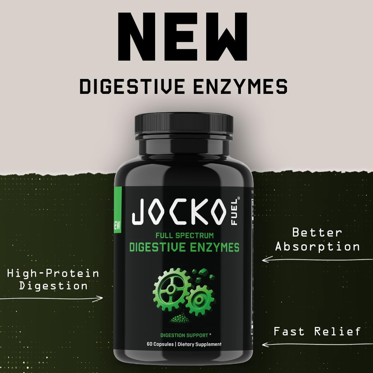 Jocko Fuel Digestive Enzymes, Full Spectrum Support, Nutrient Absorption, Gut Health Support, Digestion Aid, 60 Capsules