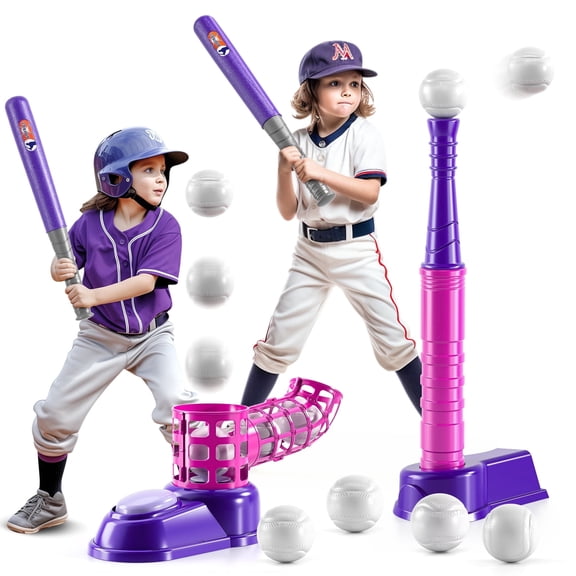 ConeWhale T-Ball Set with 10 Balls, 2-in-1 Pitching Machine Baseball for Kids 3-8, 13 Piece