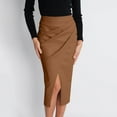 thumbnail image 2 of Arnsht Women’s Faux Leather Slim Fit Skirt Summer Solid High Waisted Stretchy Pencil Skirts Front Slit Midi Skirt Brown L, 2 of 4