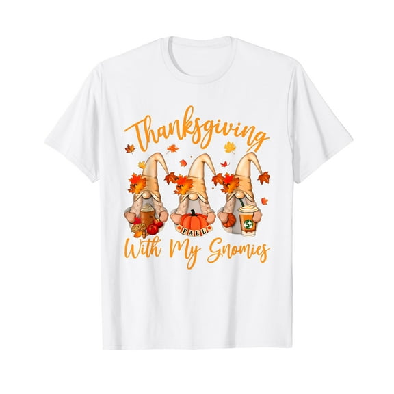 Thanksgiving With My Gnomes Falling Leaves Family Matching White T-Shirt
